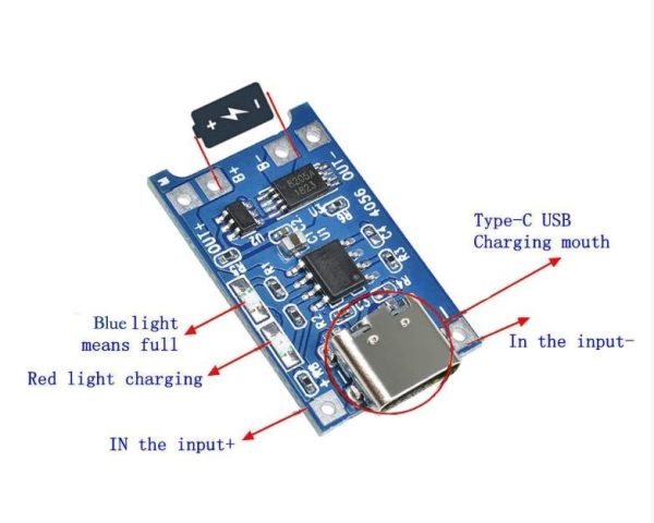 شارژر باتری لیتیوم سه چیپ TP4056-Type C با مدار محافظ