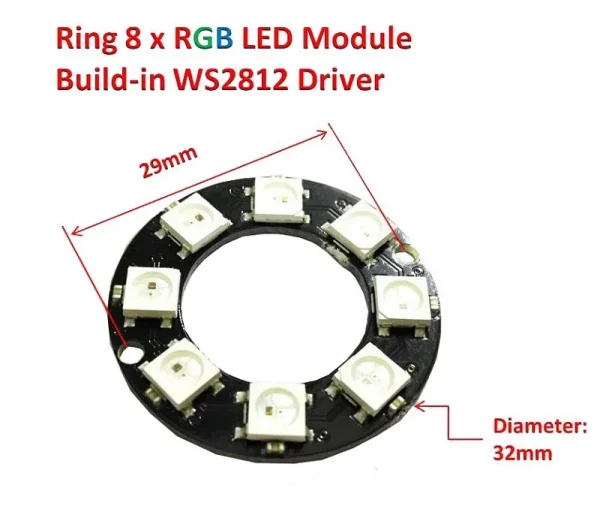 ماژول LED RGB حلقه ای 8 تایی WS2812 - Image 2