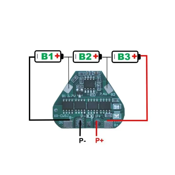 ماژول شارژ و دشارژ BMS باتری لیتیومی 3 سل 10 آمپر - Image 3