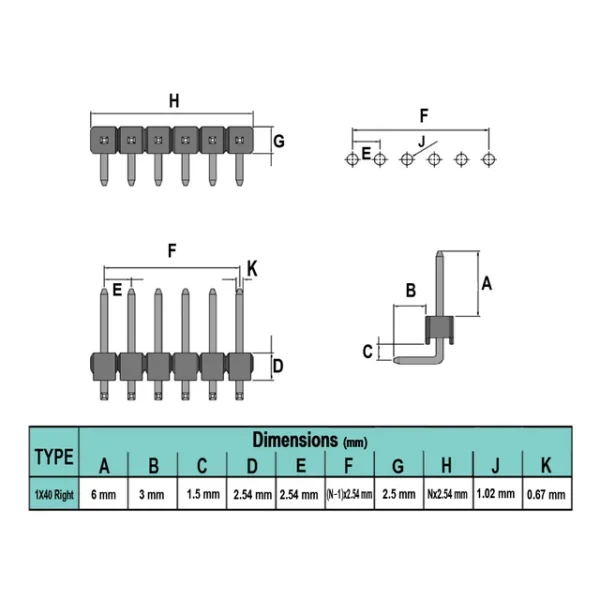 پین هدر 1x40 نری رایت 2.54mm - Image 5