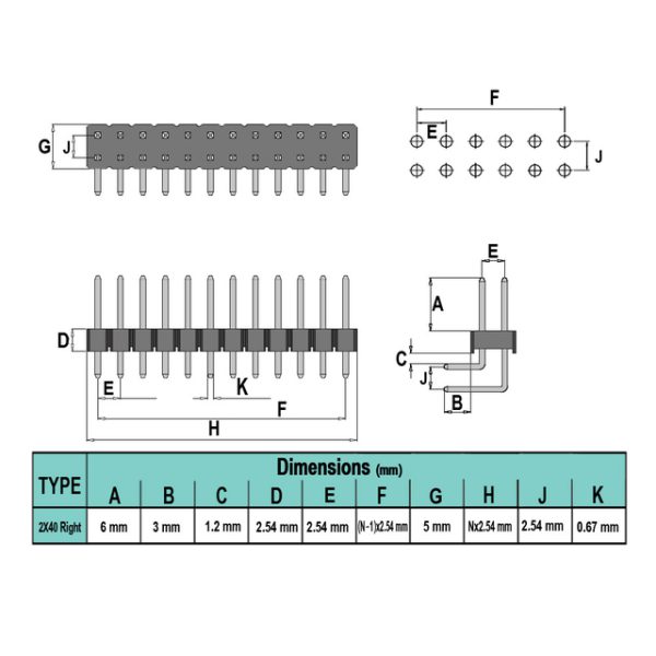 پین هدر 2x40 نری رایت 2.54mm - Image 3